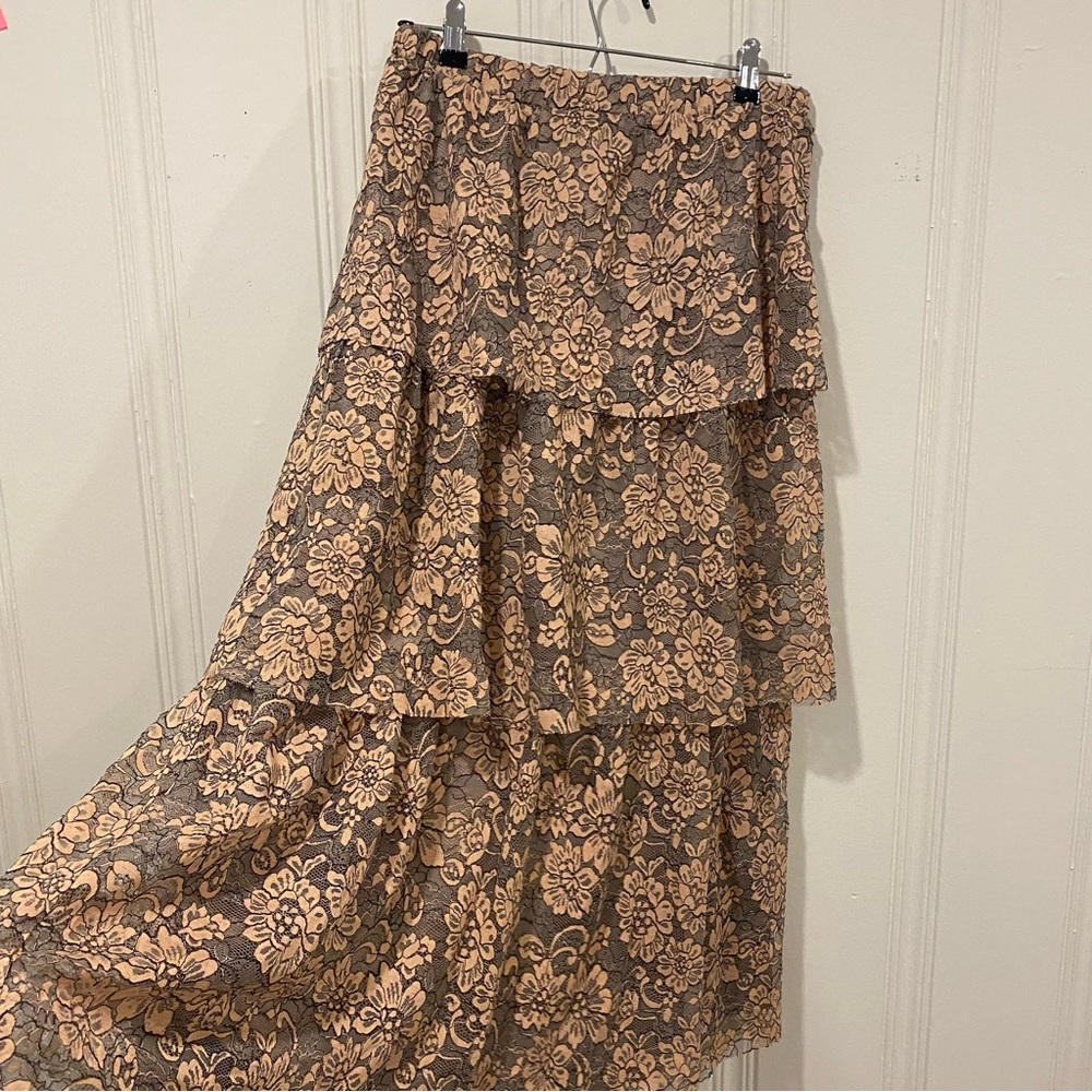 Floral Tiered Brown Skirt